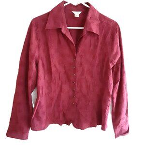 VTG Christopher & Banks Snap Closure Top Size LARGE Long Sleeve V-Neck Textured